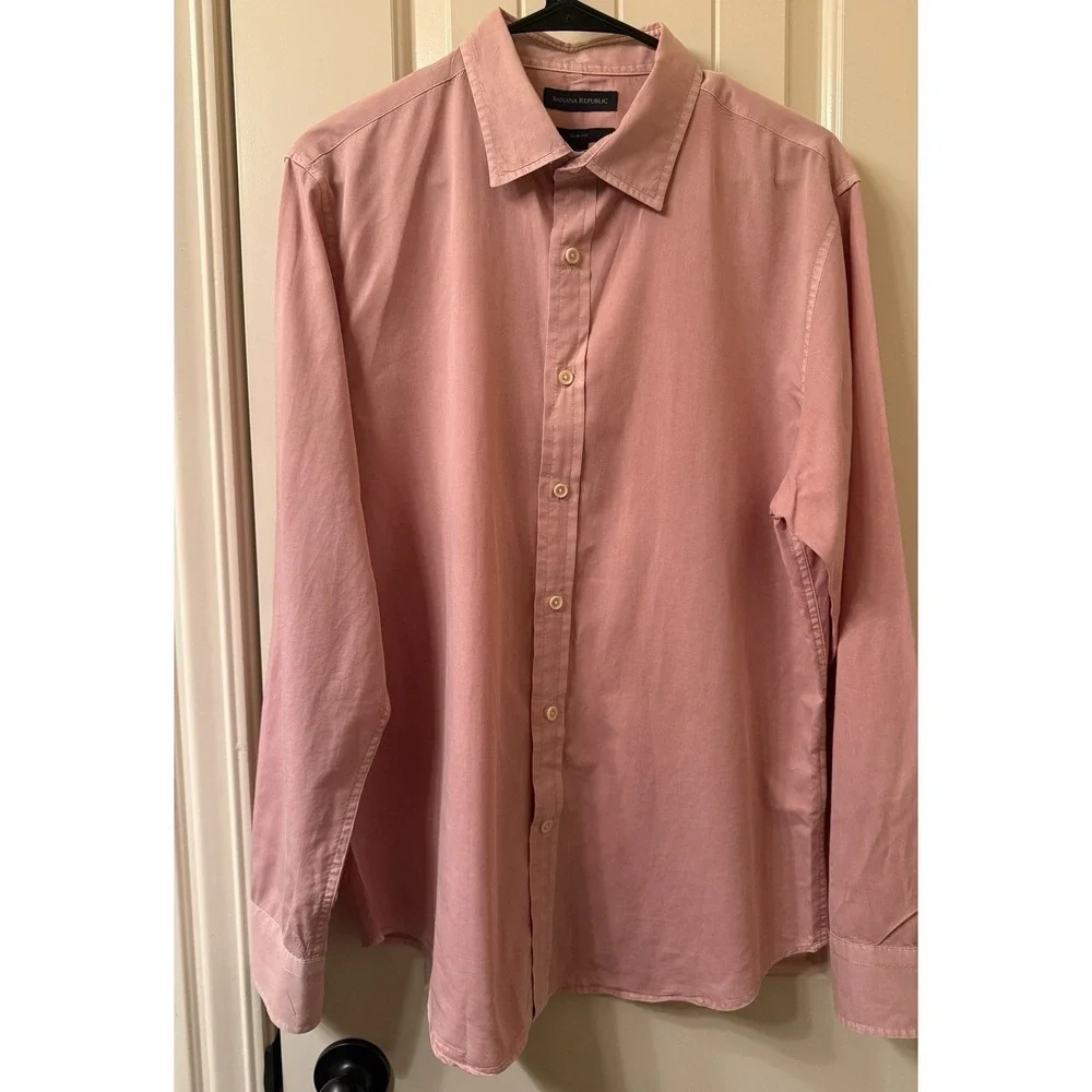 2 Banana Republic Mens M Slim Fit Long Sleeve Button Down Shirts Blue Rose Lot